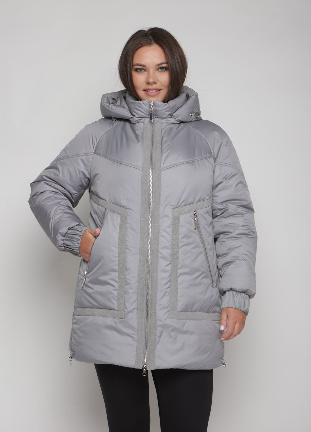 Сіра зимня парка зимова жіноча великого розміру SK