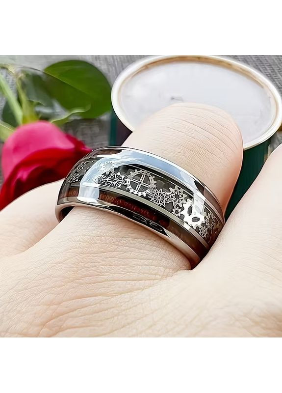 Кольцо серебристое из титановой стали стимпанк с шестернями 10 мм размер 19 Liresmina Jewelry (369365186)