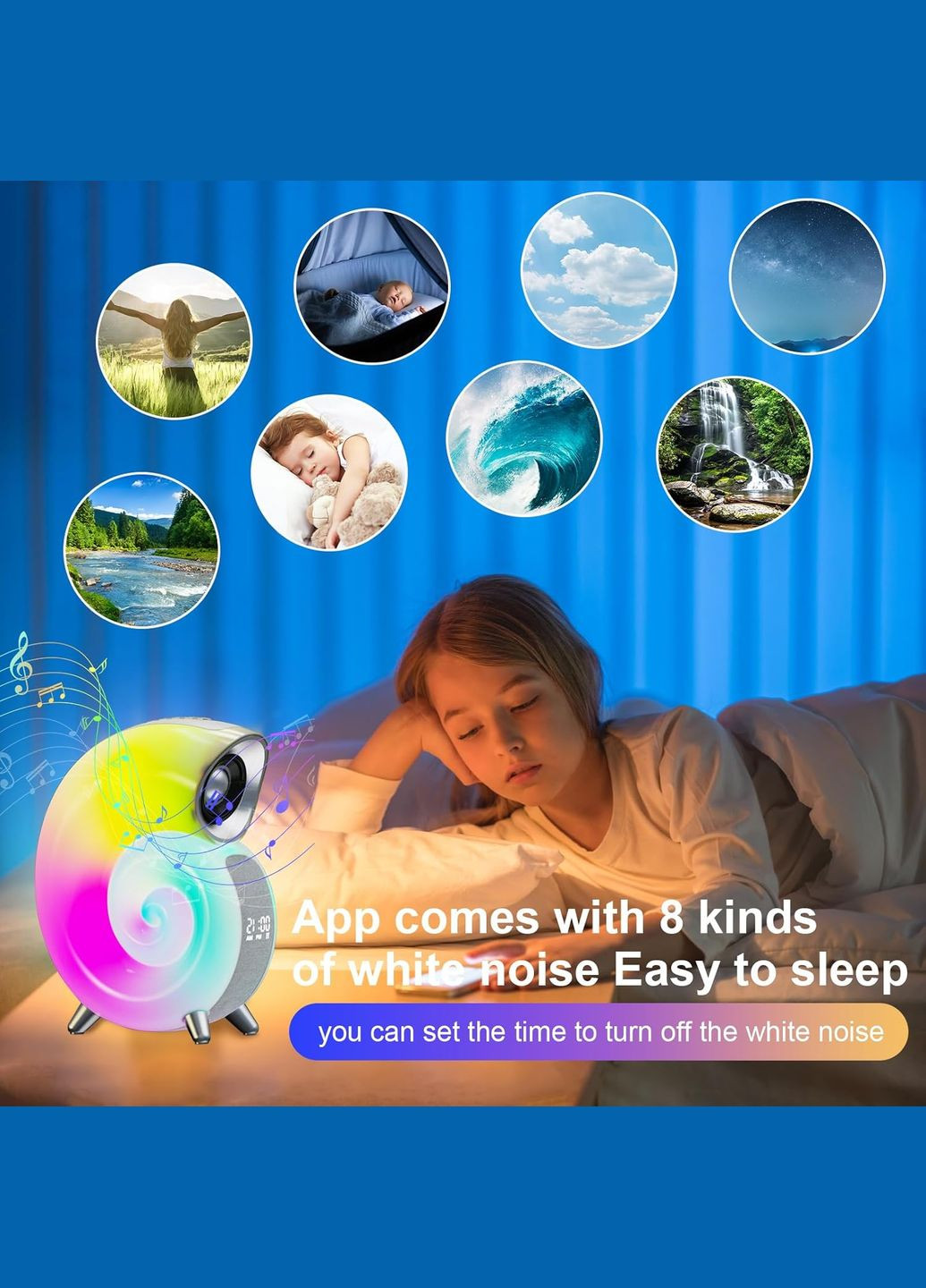 Портативна колонка нічник 4 в 1 Conch Music Light з годинником,RGB підсвідка, будильником Unbranded (314477865)