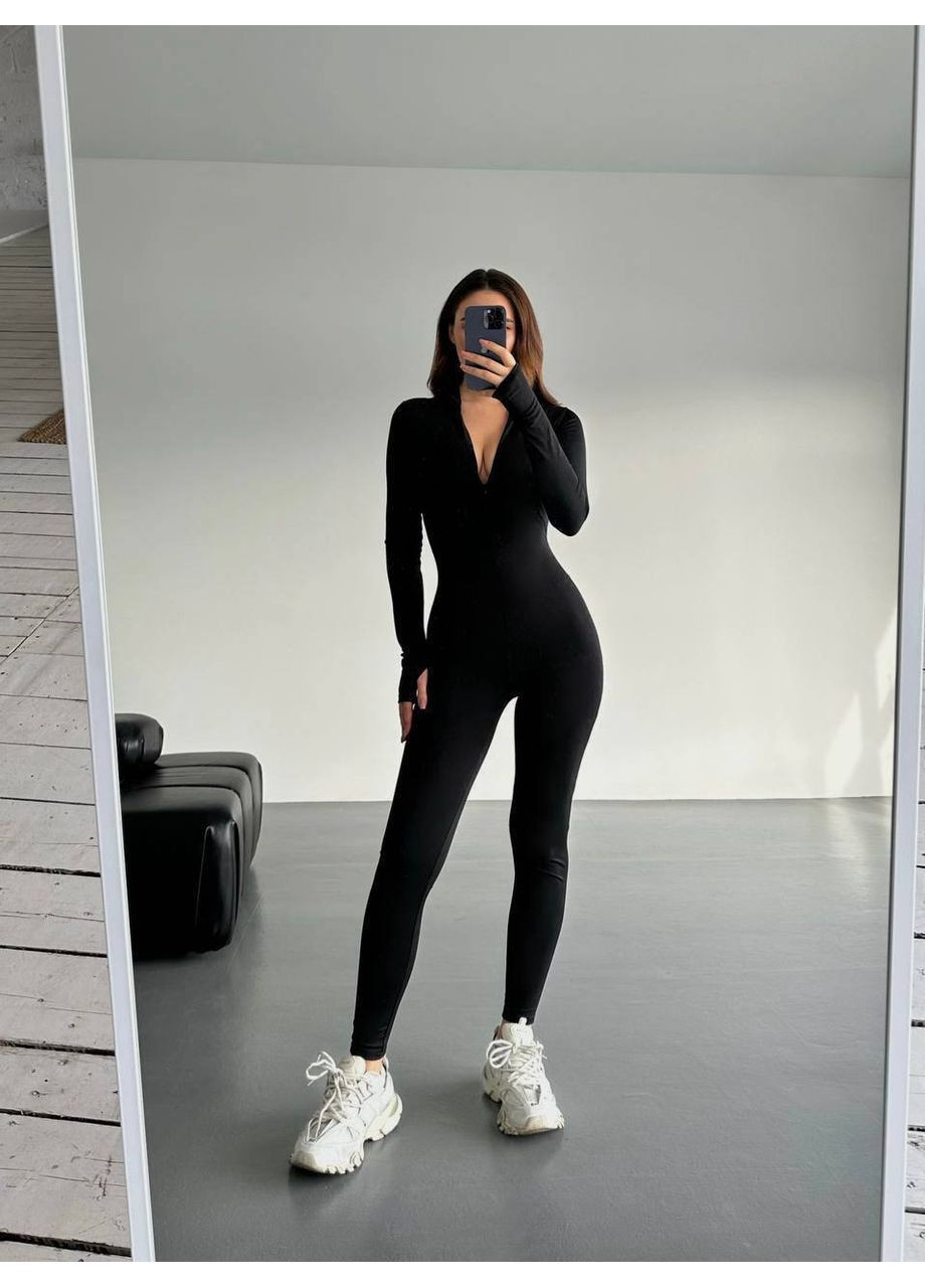 Жіночій комбінезон з блискавкою Україна комбінезон-брюки однотонний чорний кежуал дайвінг