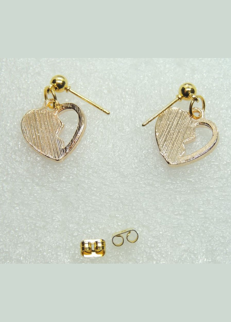 Серьги серьгигвоздики (пусеты) красное сердце Сердцебиение любви 2.5 см золотистые Liresmina Jewelry (285111068)