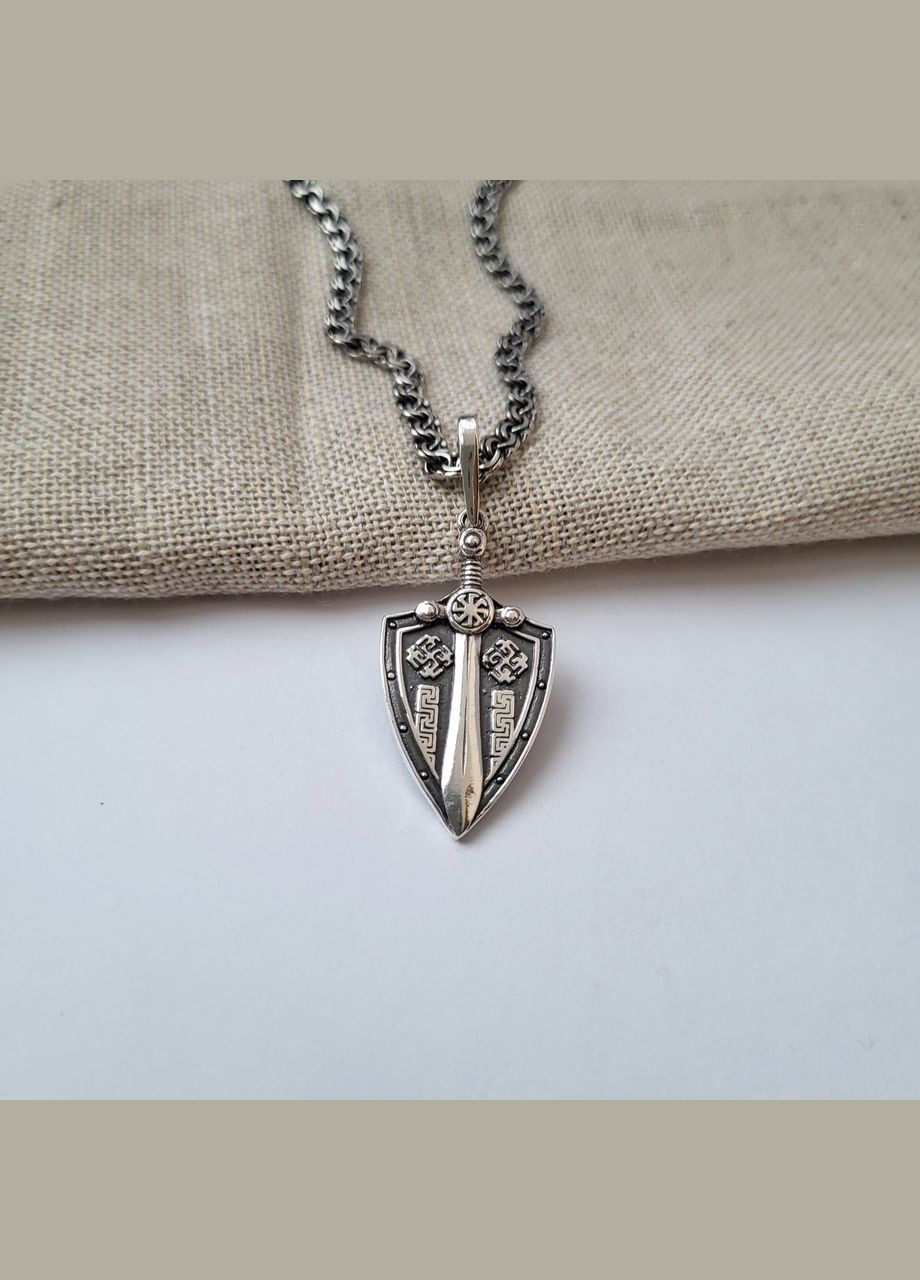 Серебряная подвеска оберег амулет Щит с Мечом черненное серебро 925 пробы (АРТ.89044ч) 4.40г No Brand (306741445)