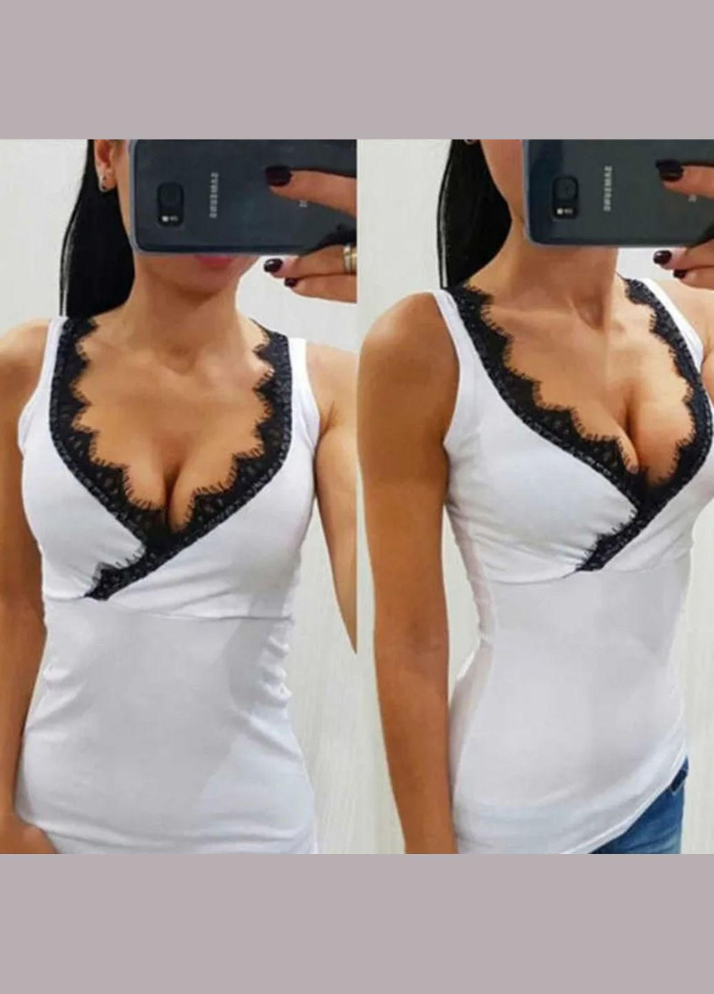 Майка с кружевом и шикарным декольте No Brand — 316649506