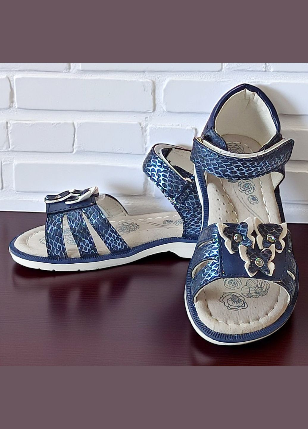 Темно-синие босоножки ортопедические для девочки сандалии на липучках Clibee