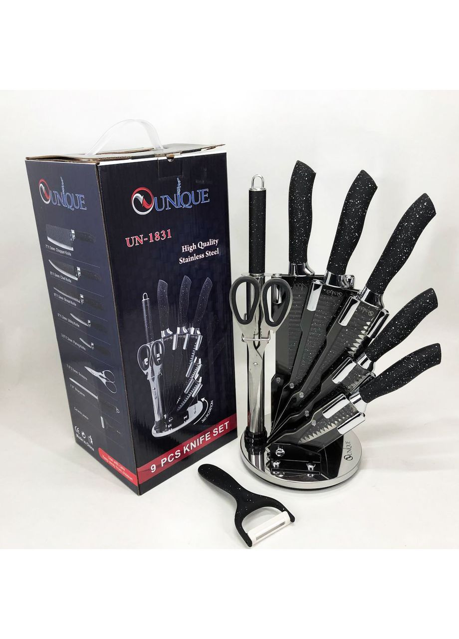 Ніж нержавіюча сталь кухонний UN-1831 9 шт, Нержавіючий ніж для кухні, Набір ножів WS-395 кухонні ножі Unique (349511893)
