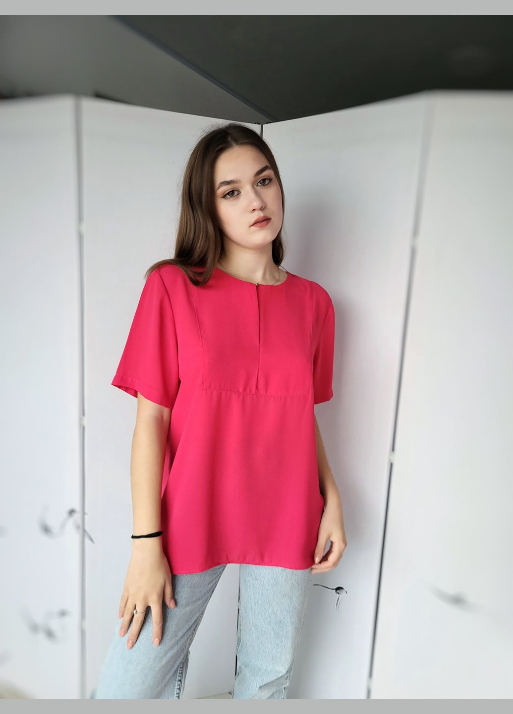 Малинова блузка жіноча однотонна короткий рукава M&S