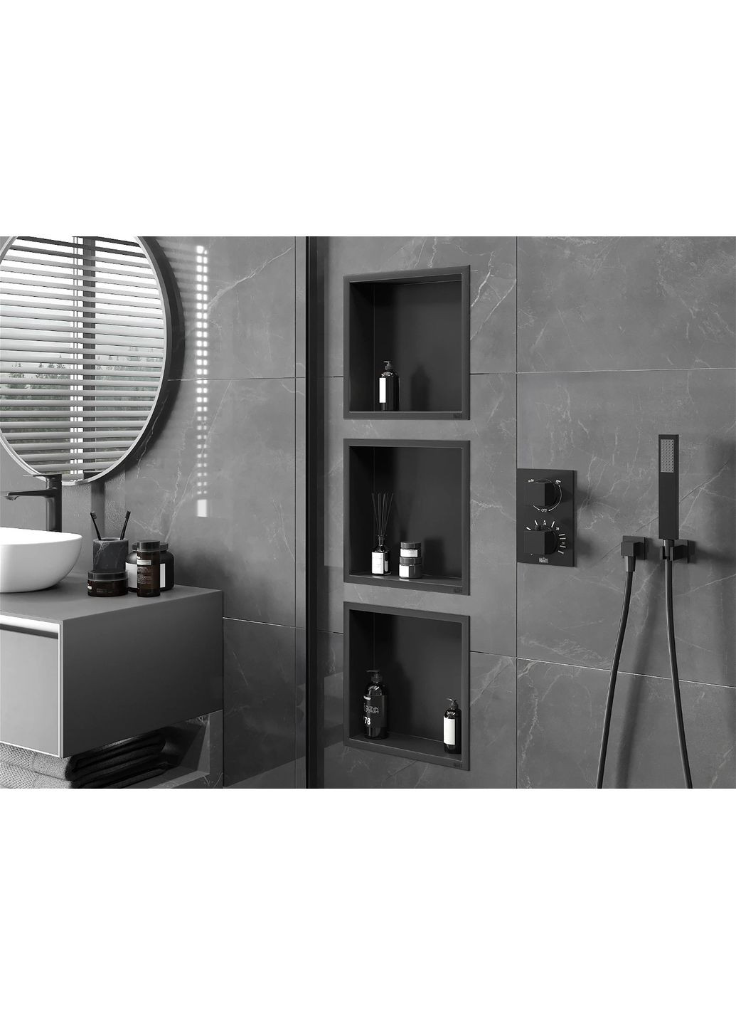 Полиця у ванну кімната вбудована чорна нержавіюча 30 см Nett YB-29 (352261569)