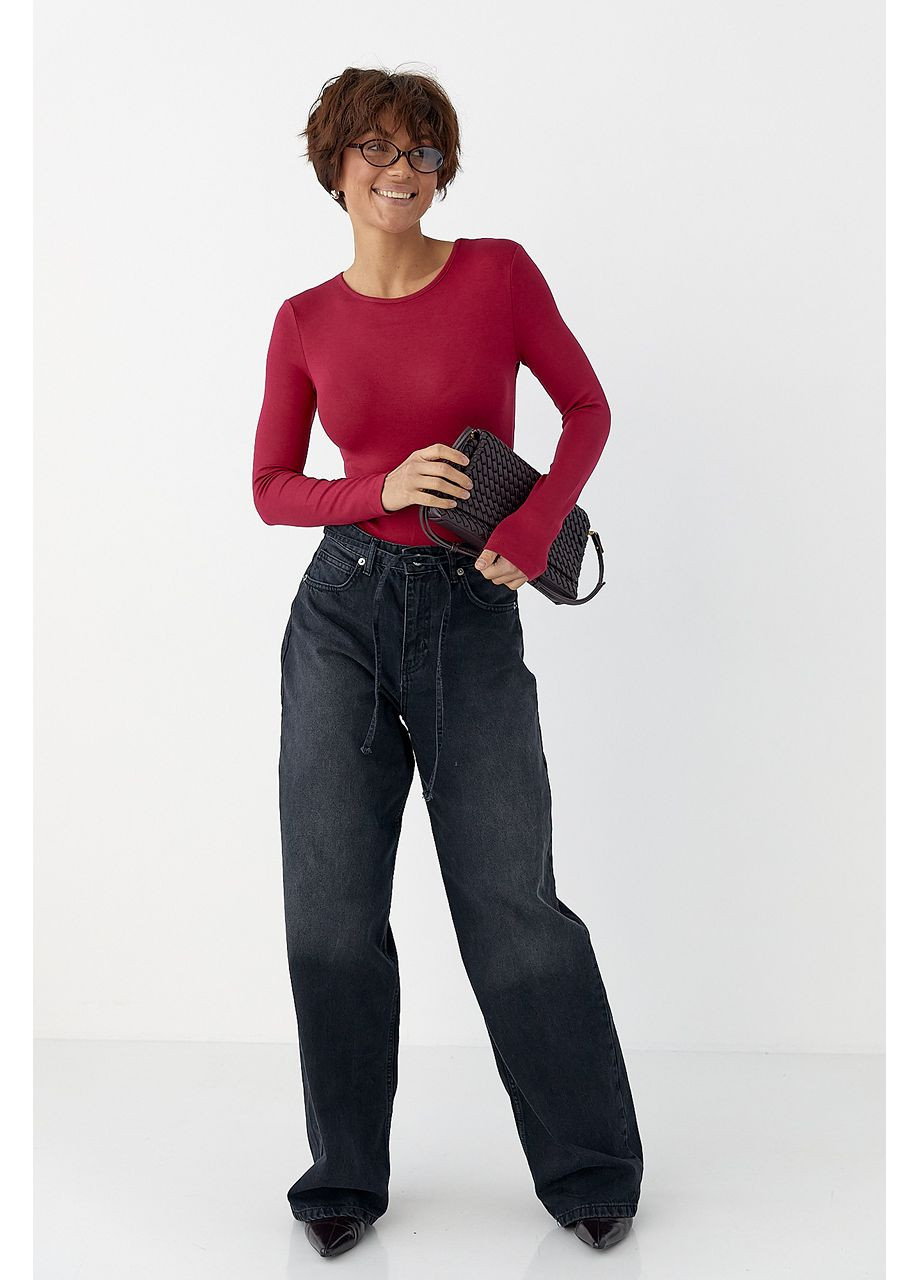 Однотонные черные джинсы Palazzo с завязками на поясе Lurex - (369327177)