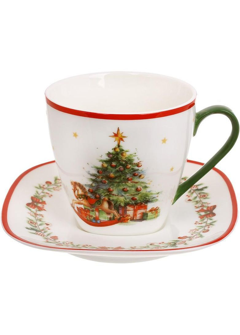 Чашка порцелянова з блюдцем "Різдвяна Ялинка" чайна пара 220мл BonaDi (362570621)