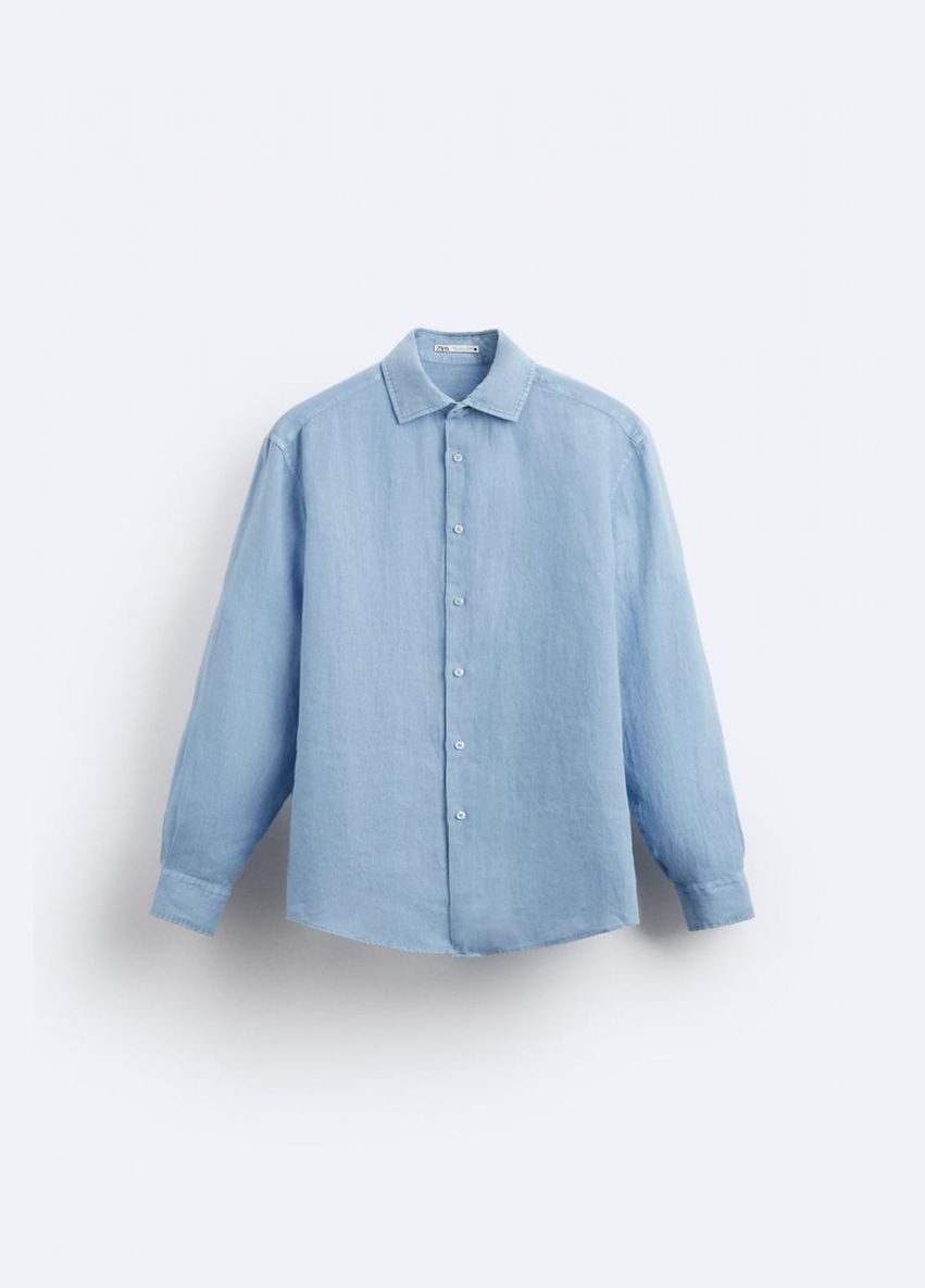 Сорочка Zara лляна 5657 387 SKY BLUE (278235249)