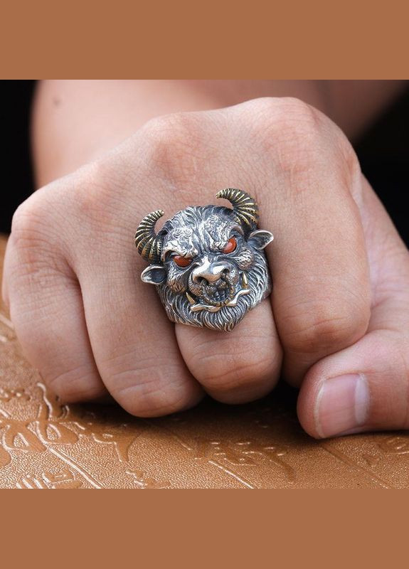 Модное мужское кольцо в виде быка с красными глазами, кольцо бык символ власти и несокрушимости, регулируемый Fashion Jewelry (285780994)