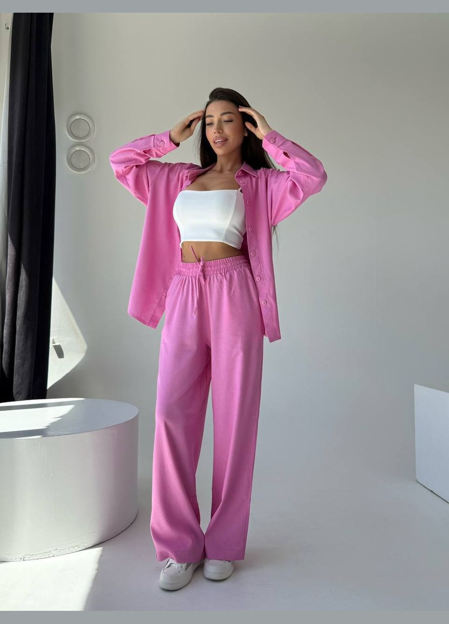 Розовый костюм двойка из натурального льна для жаркой погоды No Brand 236-1 (342329126)