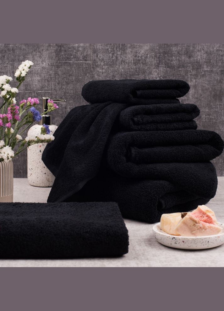Полотенце махровое 50х90 см для лица САТИН Aisha черный