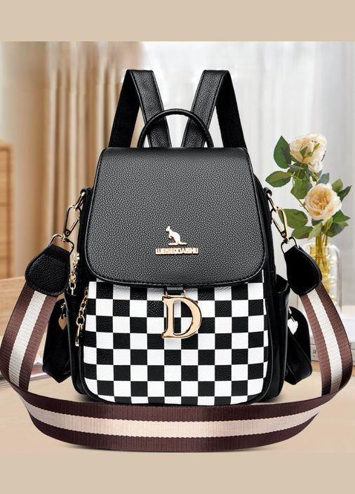 Жіночий рюкзак сумка Kangooru прогулянковий рюкзачок в клітку з кенгуру чорно-білий OEM (316694247)