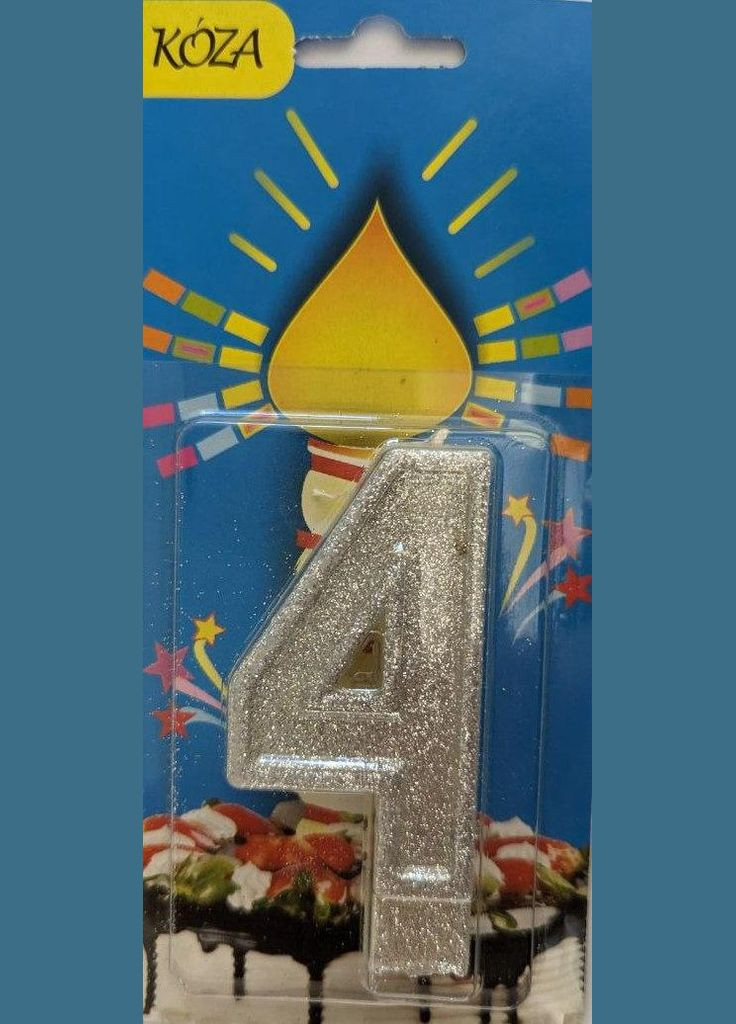 Свеча для торта Цифра 4 серебро KOZA Style (322167849)