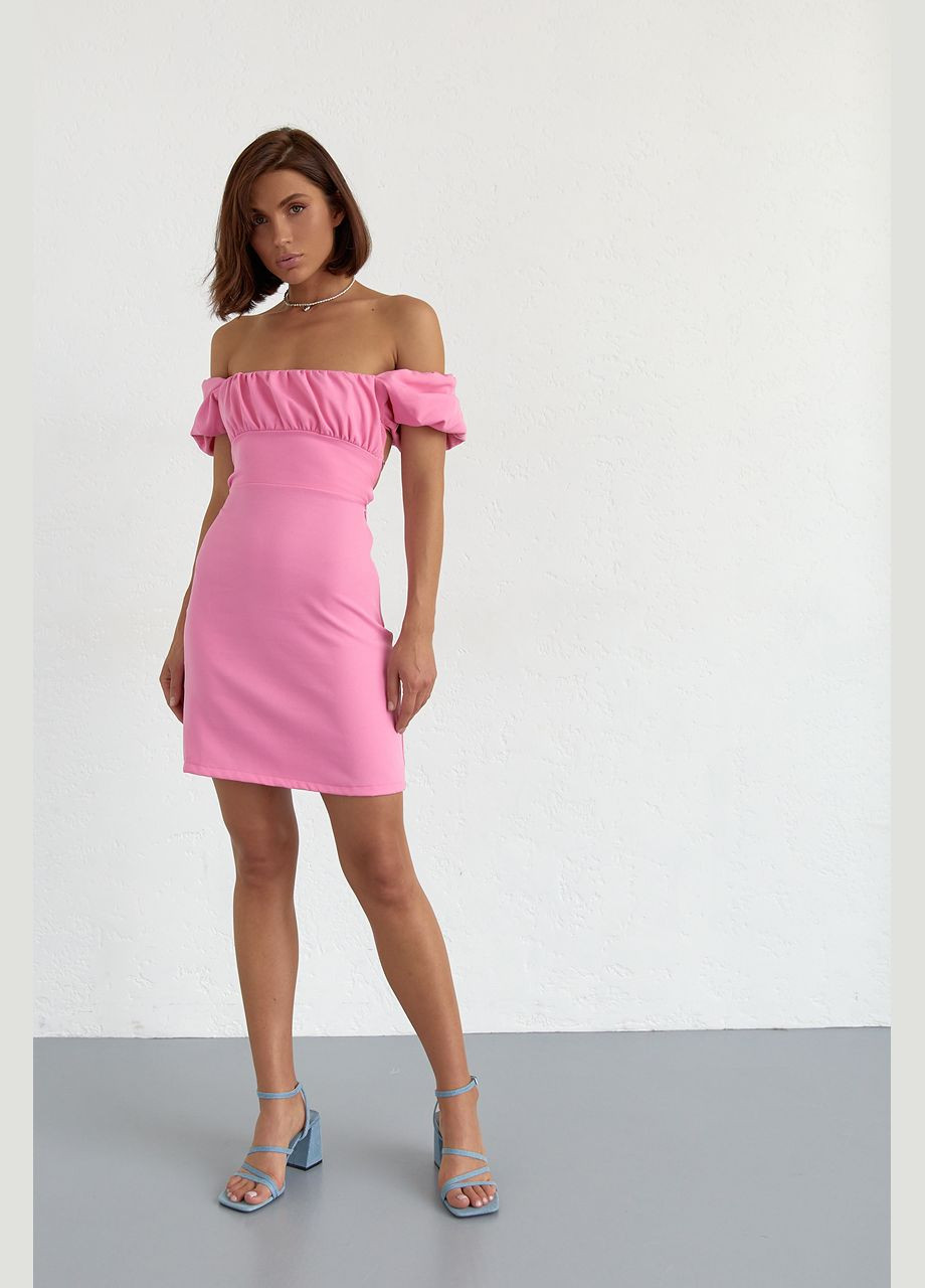 Розовое вечернее короткое платье со шнуровкой на спине - белый цвет, l (sku_2461) No Brand однотонное