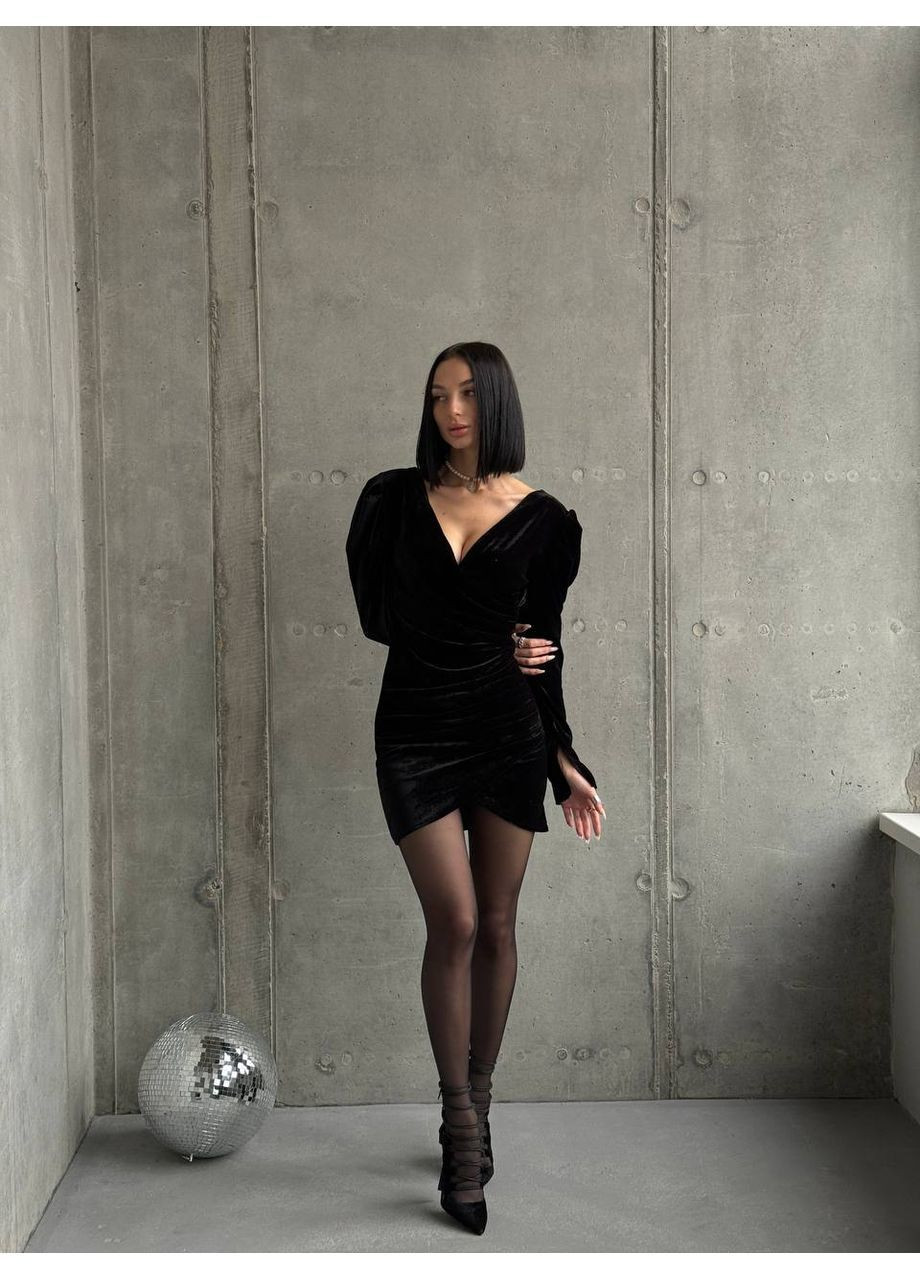 Чорна коктейльна, вечірня жіноча сукня силуетна No Brand однотонна