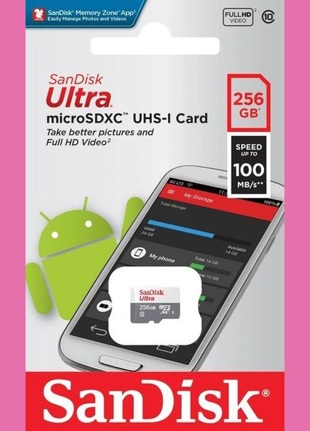 Картка пам'яті microSDXC — Ultra 256 Gb class 10 A1 (100Mb/s) SDSQUNR256G-GN3MN SanDisk (293345694)