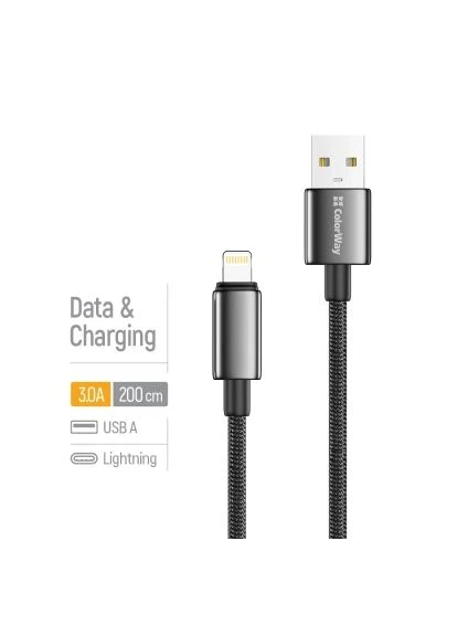 Дата кабель black (CW-CBUL099-BK) Colorway USB 2.0 AM to Lightning 2.0m 3A zinc alloy braided (401639320)