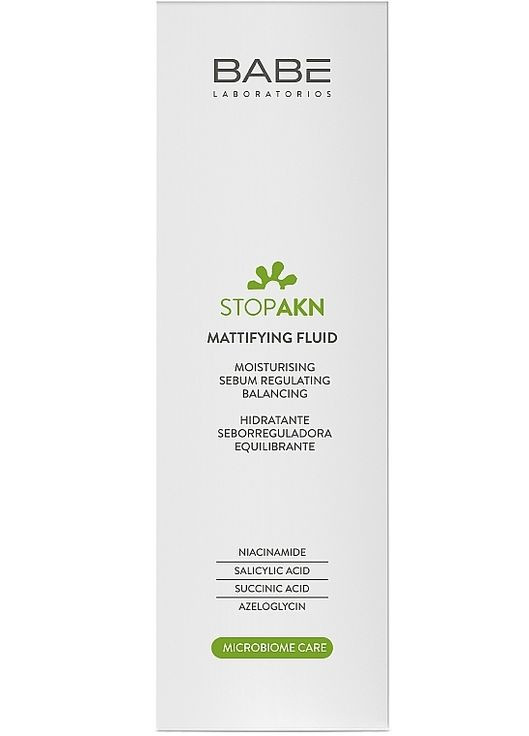 Мотивирующий увлажняющий флюид для жирной и проблемной кожи Stop AKN Microbiome Care Mattifying Fluid 50ml. Babe Laboratorios (368626585)