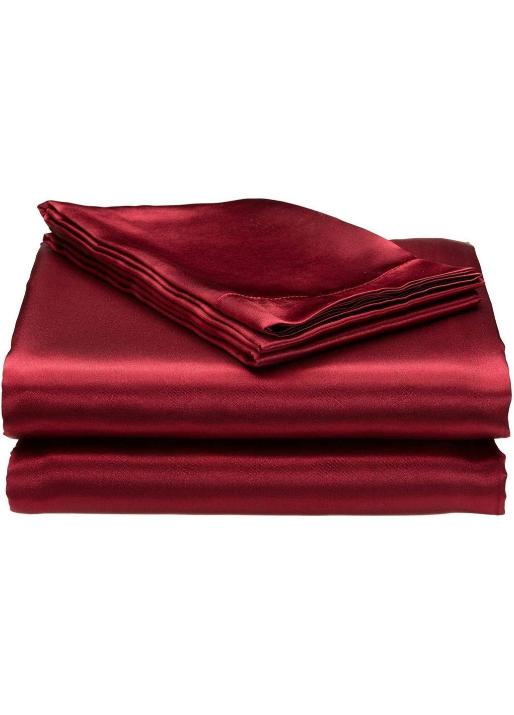 Атласное Бордовое Семейное постельное белье 145*210 с простыней на резинке и 4 наволочки Moka textile (316633000)