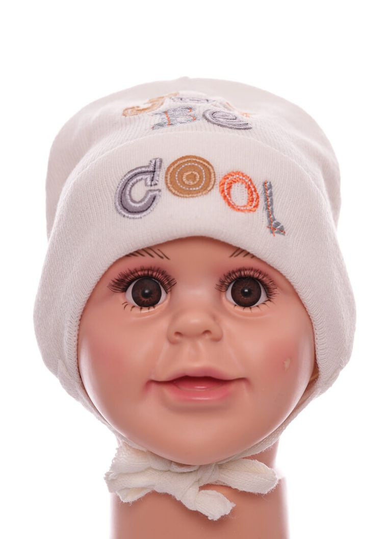 Шапка в'язка на трикотажі для хлопчика Just be cool молочна 6м+ (51528) BABYKROHA (323470003)