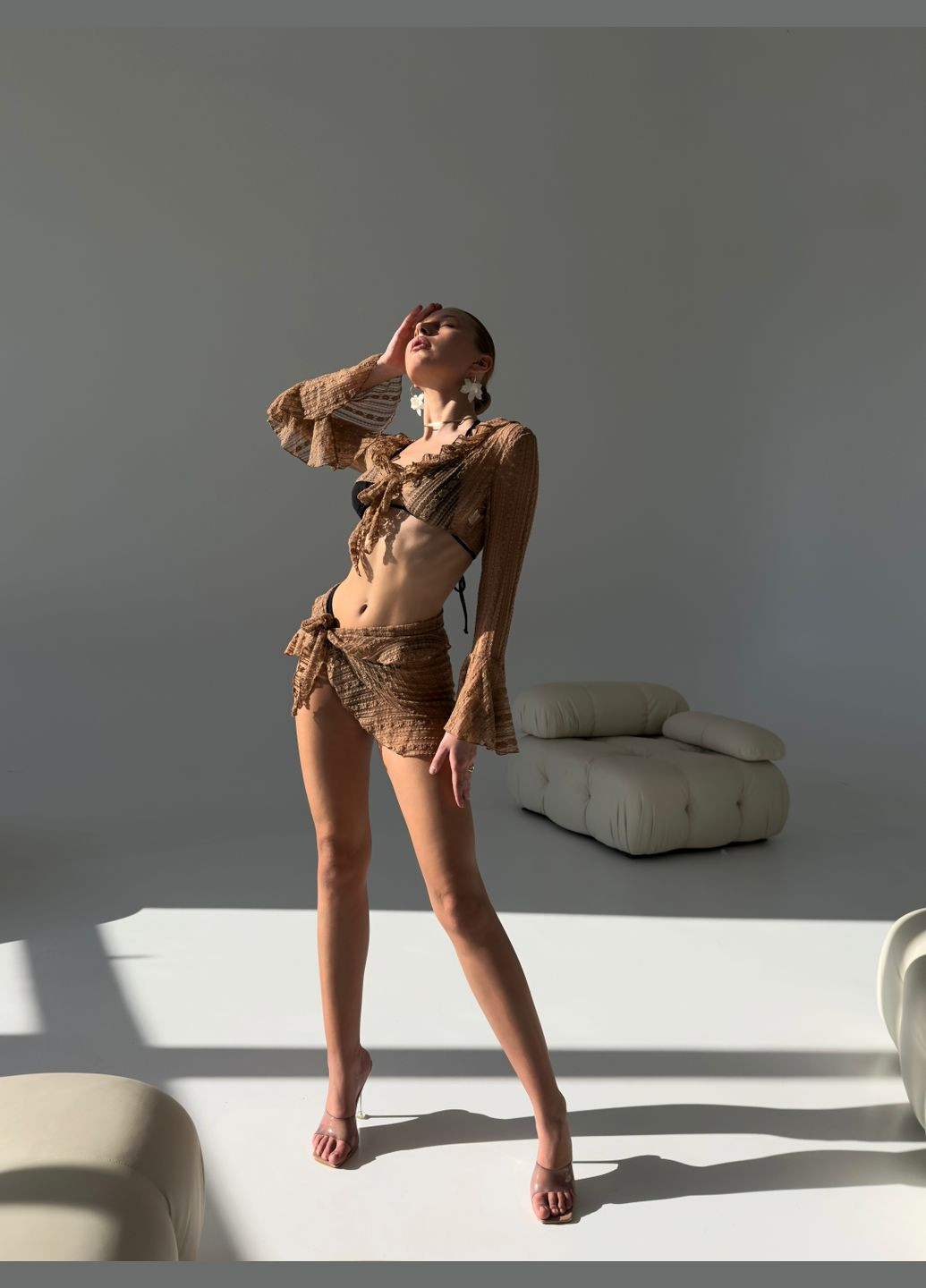 Черный летний купальник пляжный комплект четверка раздельный No Brand