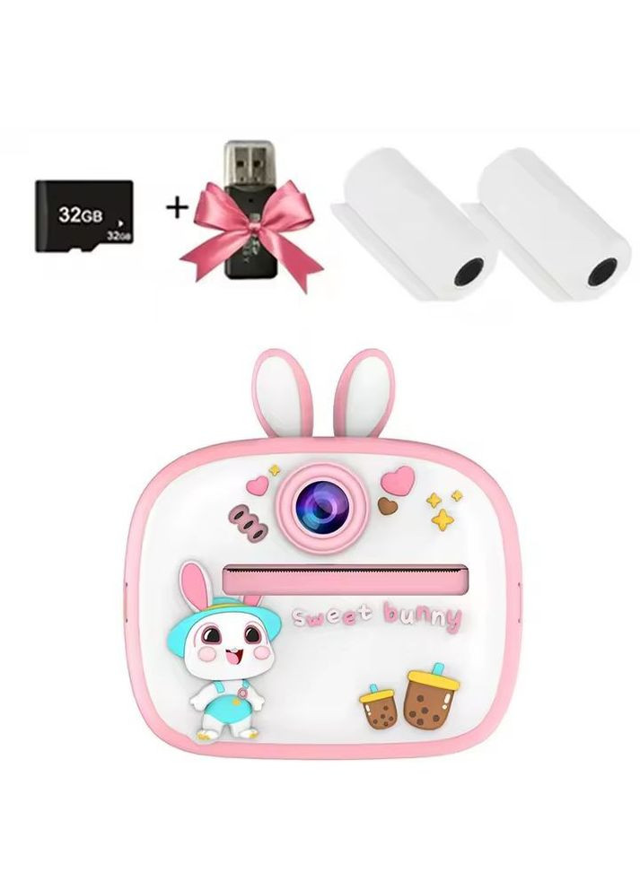 Фотоаппарат мгновенной печати детский Кролик на 48 Мг с фронтальной камерой Розовый (479) No Brand (338222868)