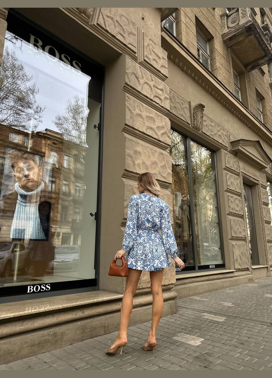 Голубое кэжуал платье N.Family с орнаментом