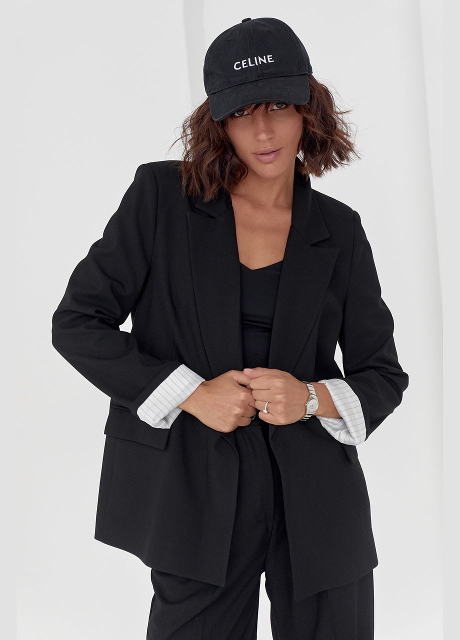 Черный женский классический женский пиджак без застежки 9301 Lurex однотонный - демисезонный
