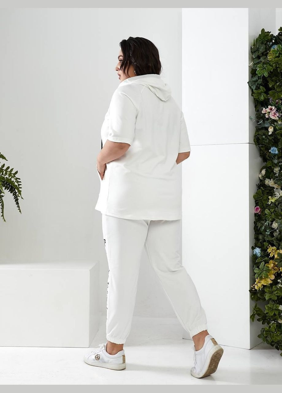 Женский спортивный костюм батал молочный трикотажный с капюшоном и коротким рукавом для весны и лета Bonita Спортивний костюм (322111906)