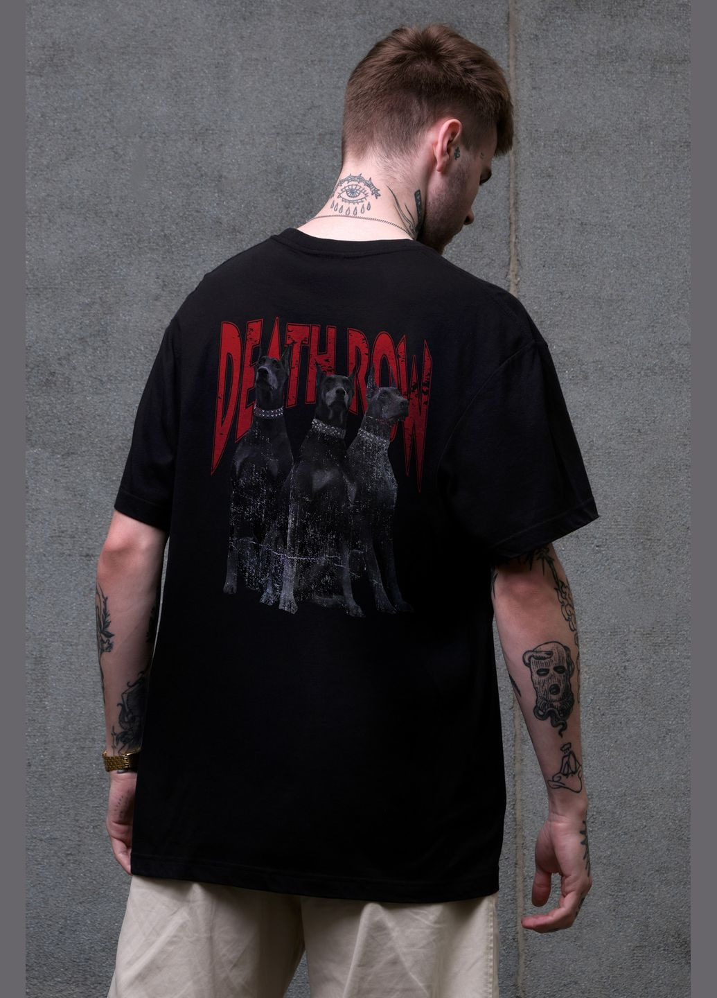 Чорна чоловіча оверсайз футболка з принтом deathrow з довгим рукавом Without