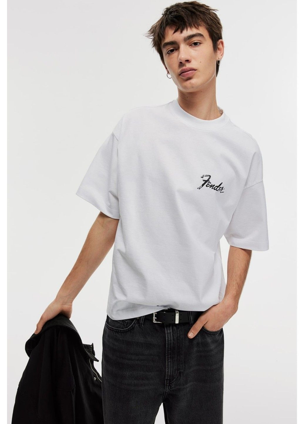 Белая мужская футболка оверсайз с принтом н&м (58193) м белая H&M