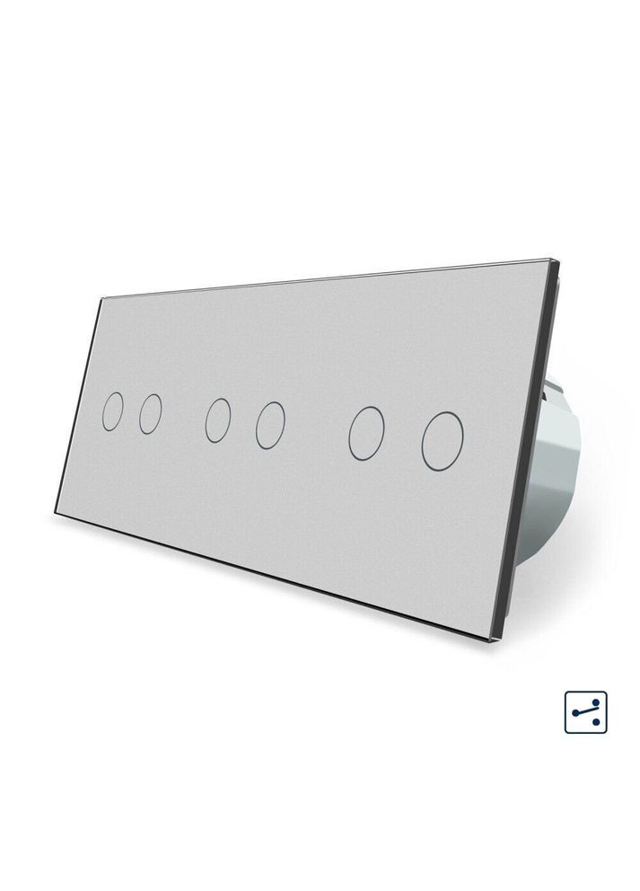 Сенсорний прохідний/перехресний вимикач 6 сенсорів (2-2-2) сірий скло (VL-C706S-15) Livolo (370970702)