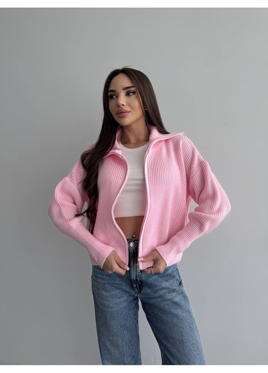 Розовый демисезонный базовый женский свитер на змейке Fashion