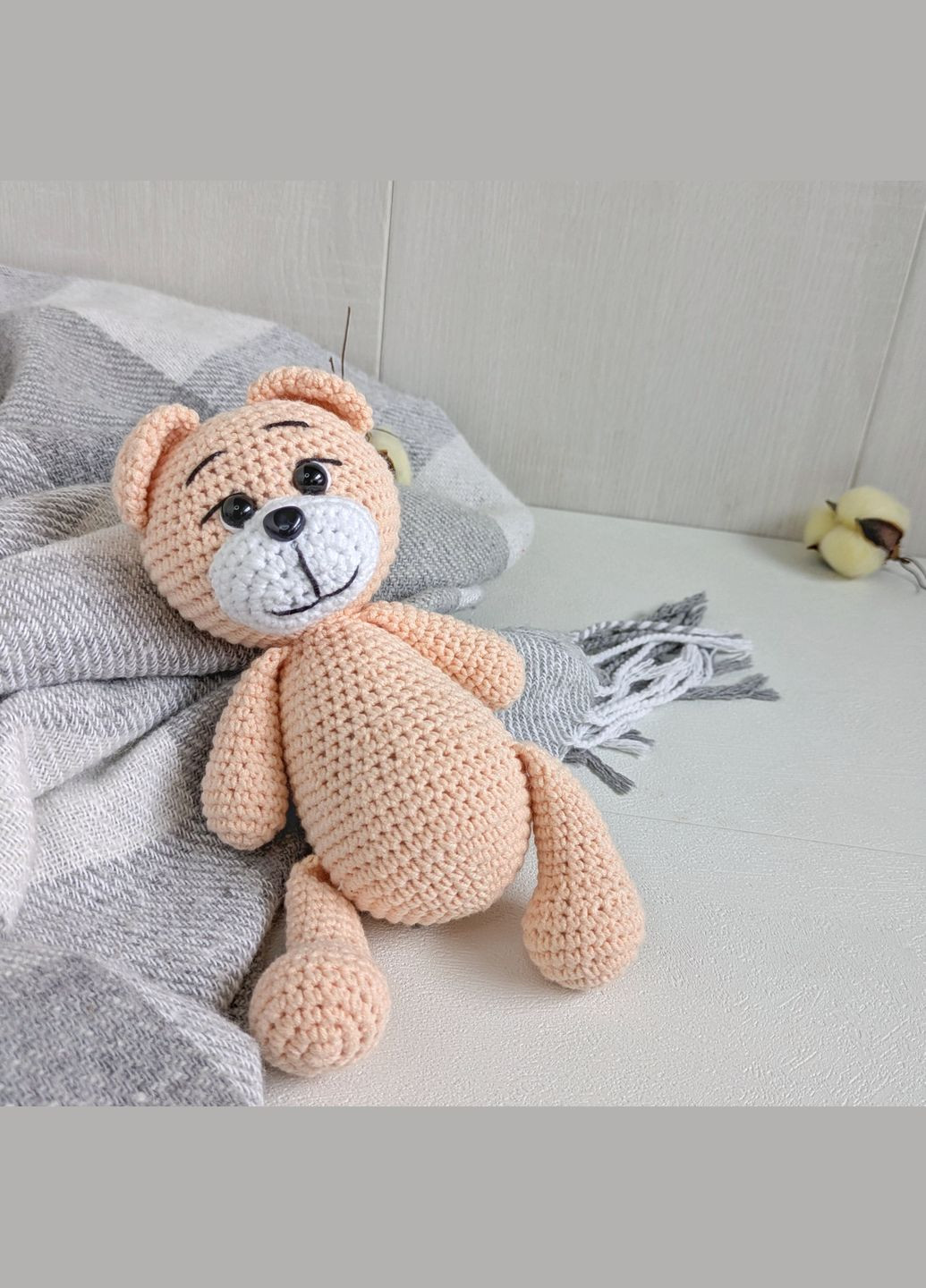 Игрушка вязаная крючком, мишка плюшевый светло-персиковый, 17 см, ручная работа Hand Made (339869507)
