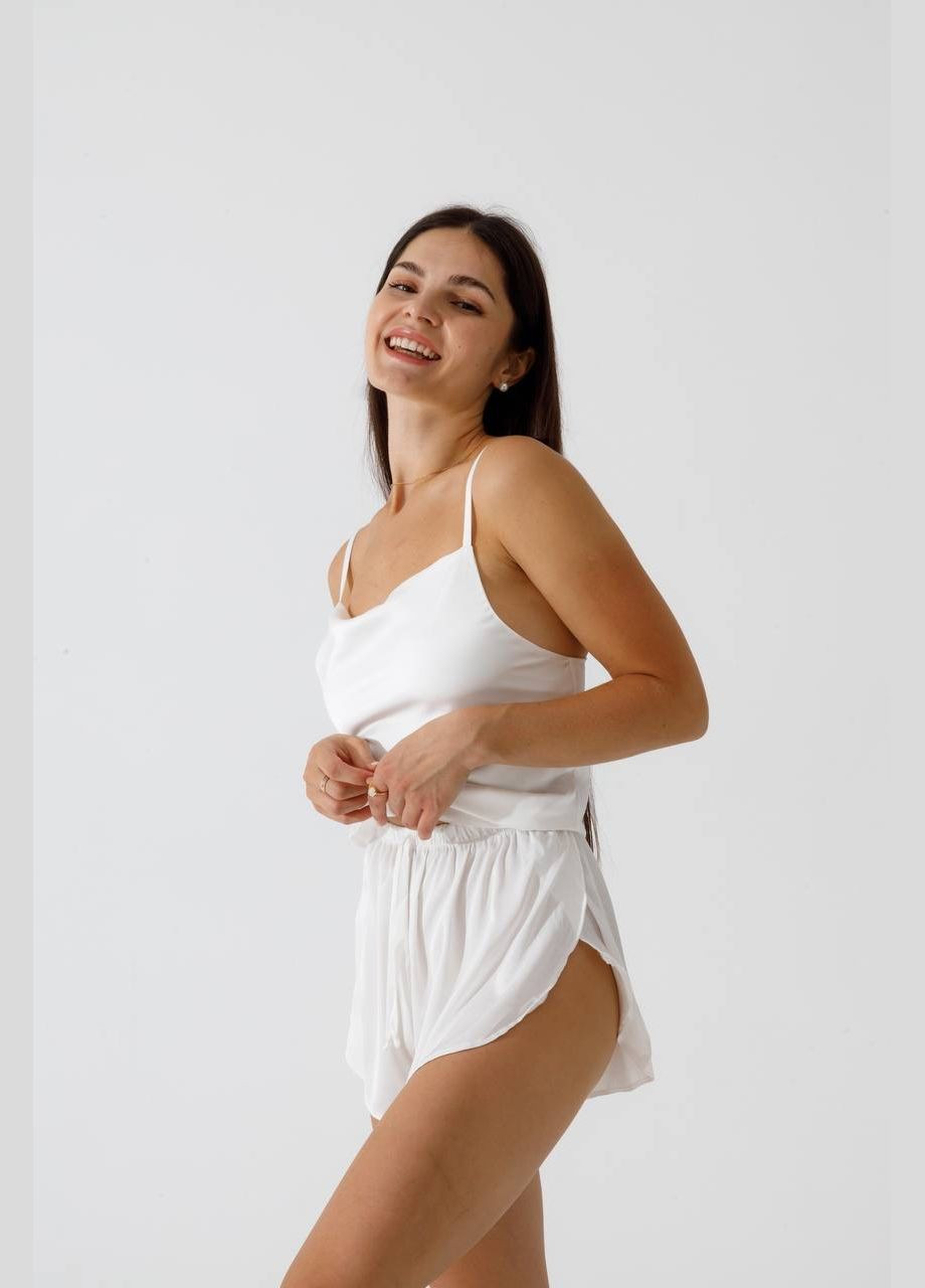 Біла шорти + майка + халат з італійського шовку, біла, коротка на бретельках Shine