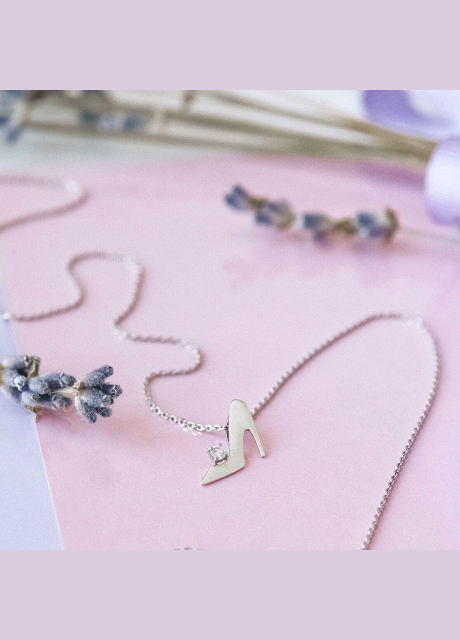 Срібне Кольє Туфелька на підборі з білим фіанітом No Brand (362177408)