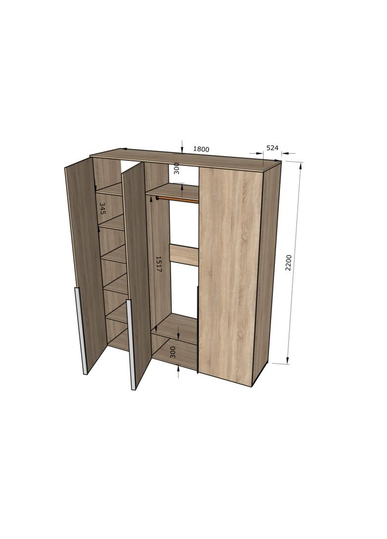 Шкаф распашный со штангой и полками ST-0027 от MORELI (371137395)