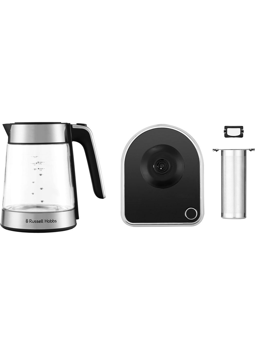 Електрочайник Attentiv Kettle, 1.7л, Strix, скло, база зі сховищем для шнура, сірий Russell Hobbs (315004593)