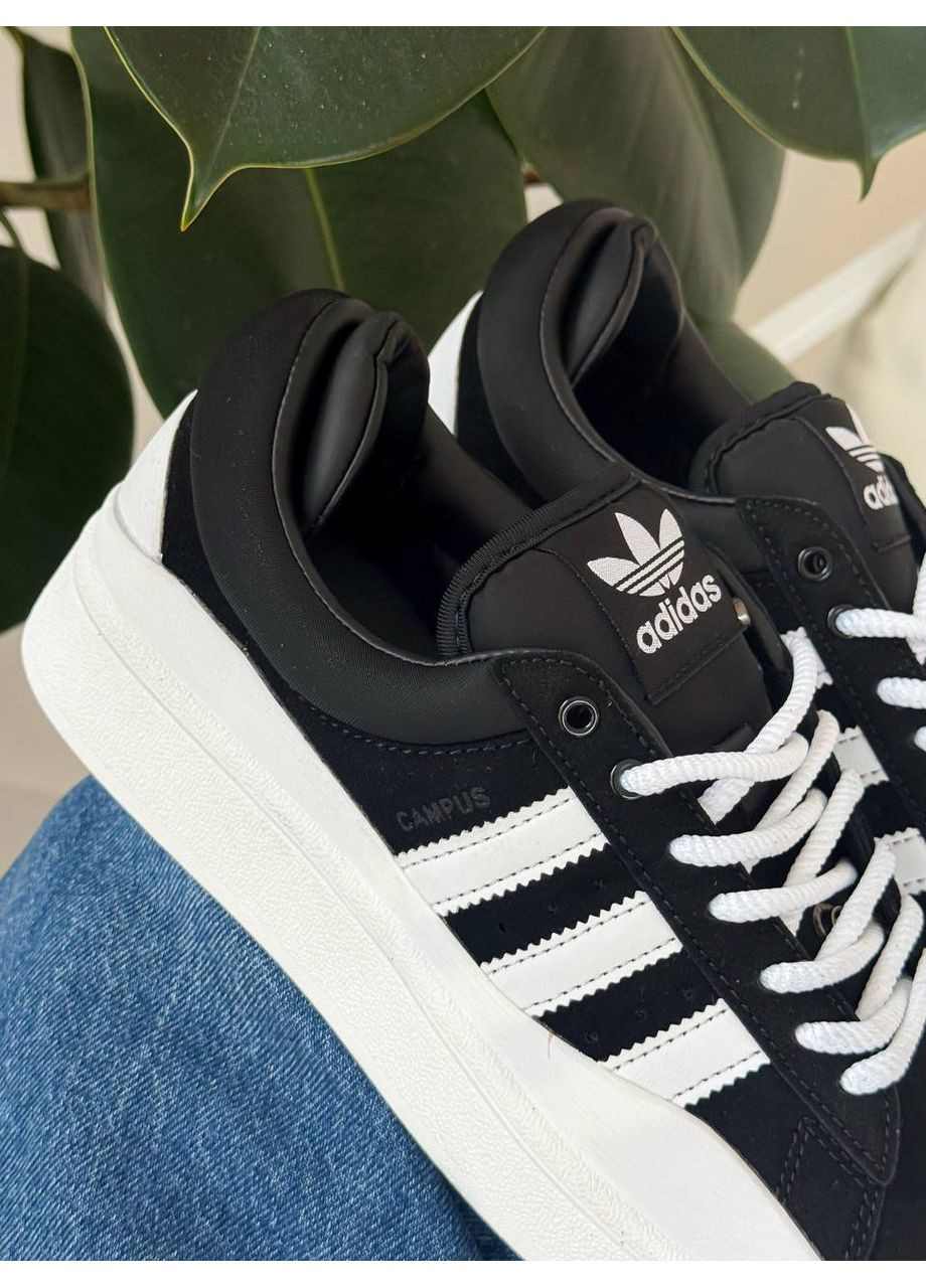 Чорні Осінні кросівки чоловічі і жіночі adidas campus x bad bunny black white | адідас кампус бед банні чорні No Brand