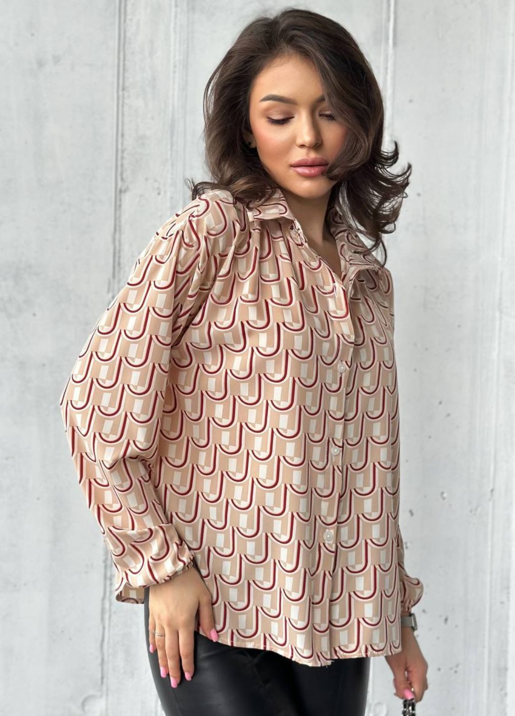 Бежевая рубашка свободного кроя с длинным рукавом Tik-Tak