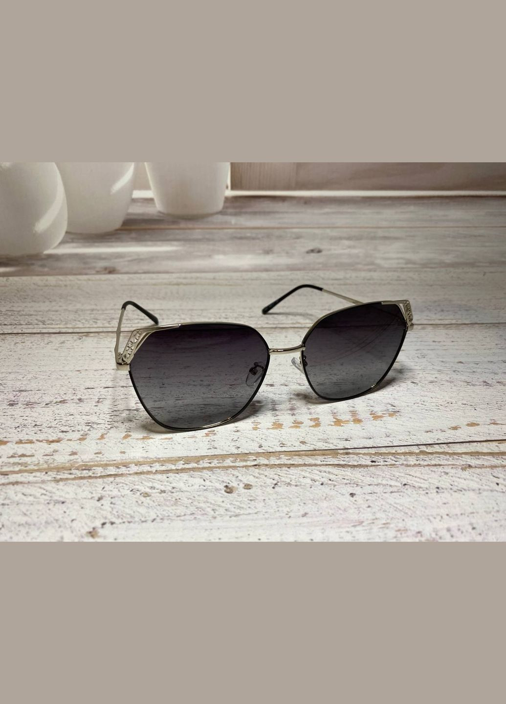 Очки женские солнцезащитные капельки темносерый градиент с декором LIGHT (315889467)