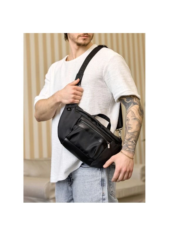Большая мужская поясная сумка бананка DistrictDart черная Sambag (381018623)