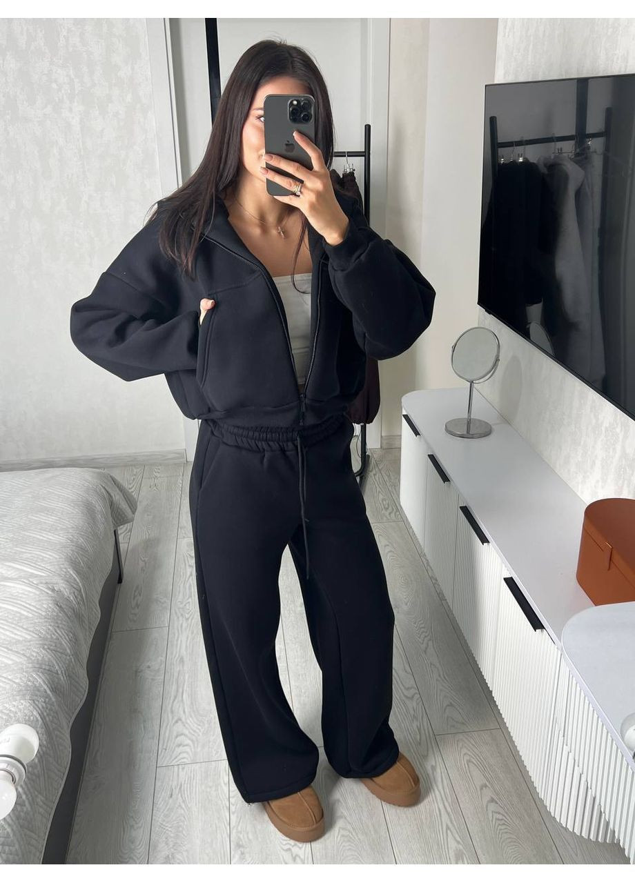 Костюм 032 дорогая Турецкая тринитка на флисе, манжет рибана, кофта с капюшоном и брюки Україна (369299647)