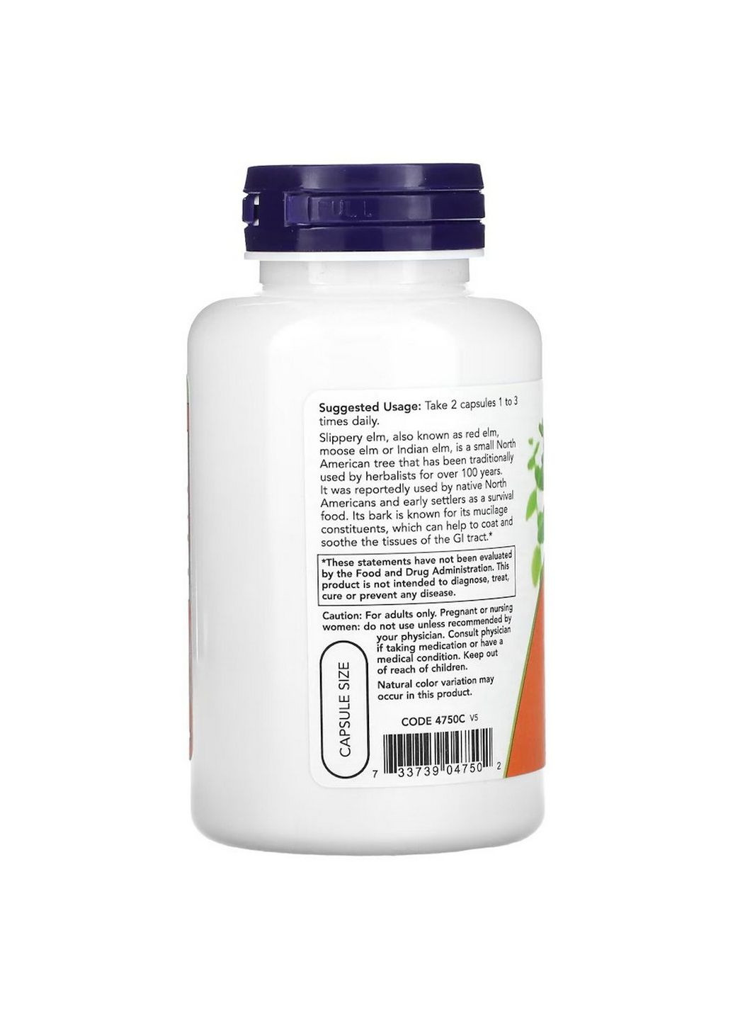 Натуральна добавка Slippery Elm 400 mg, 100 вегакапсул Now (293342380)
