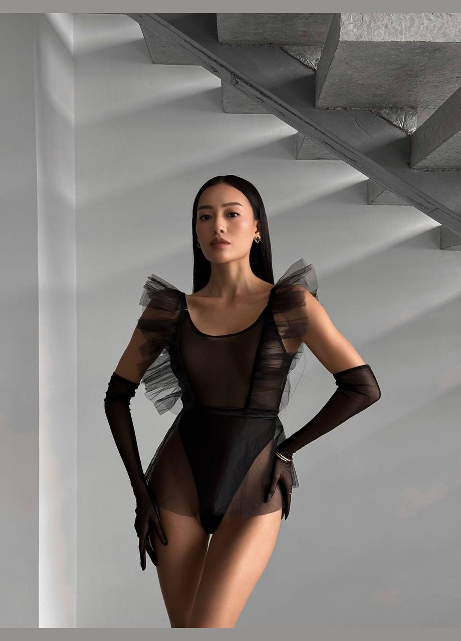 Чорний комплект жіночої білизни з перчатками Simply sexy