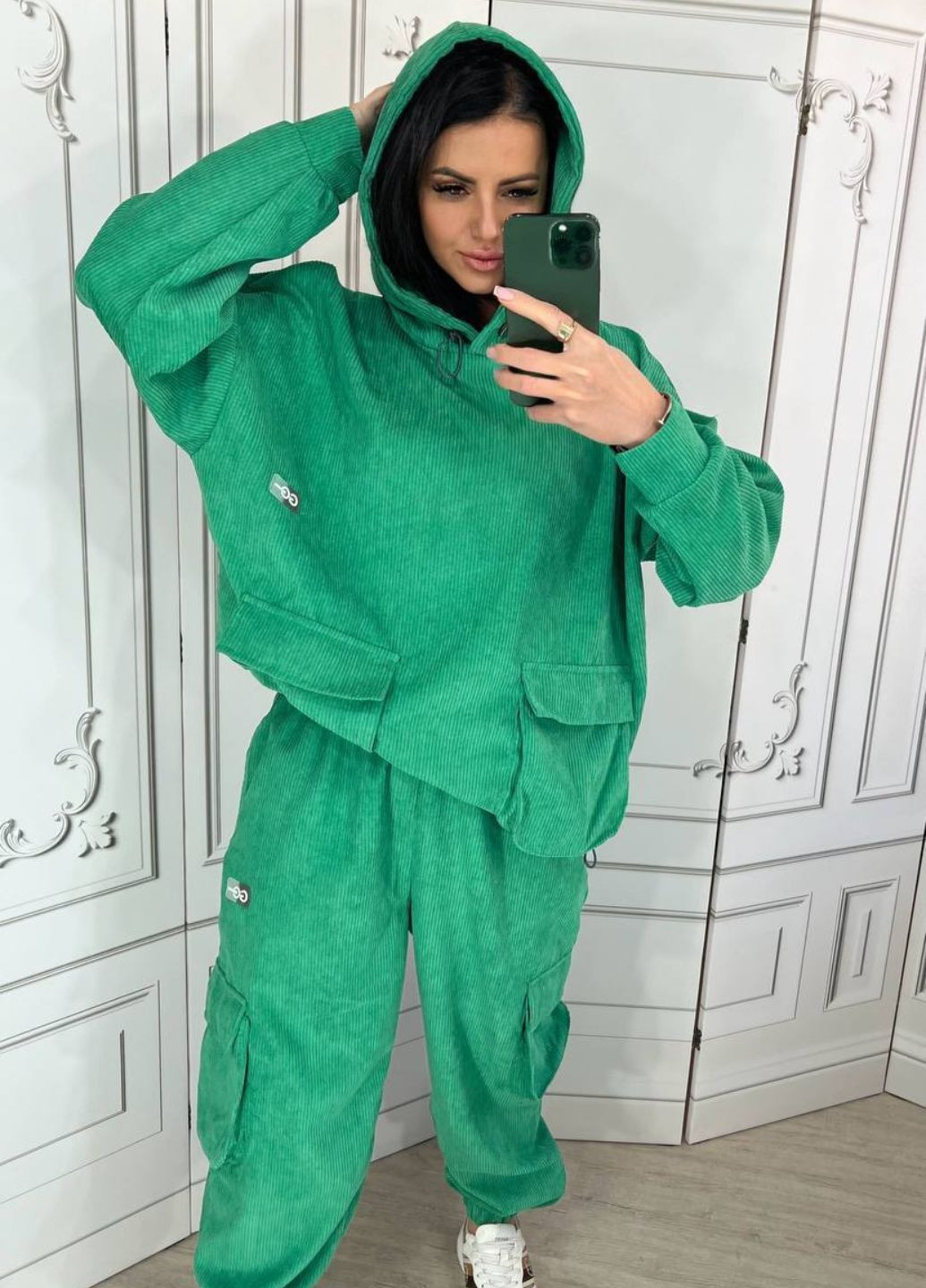 Вельветовый оверсайз костюм с капюшоном и накладными карманами. Україна (322265126)