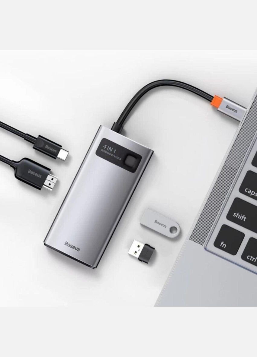 USB-хаб Metal Gleam Series 4-in-1 Multifunctional Type-C HUB Docking Station Gray(Type-C to HDMI*1+USB3.0*1+USB2.0*1+PD*1) Baseus (337311187)