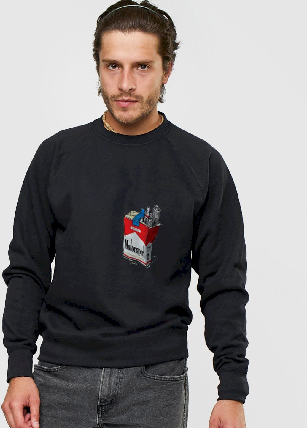 Черный свитшот мужской черный "motorsport" YAPPI рисунок (303773120)